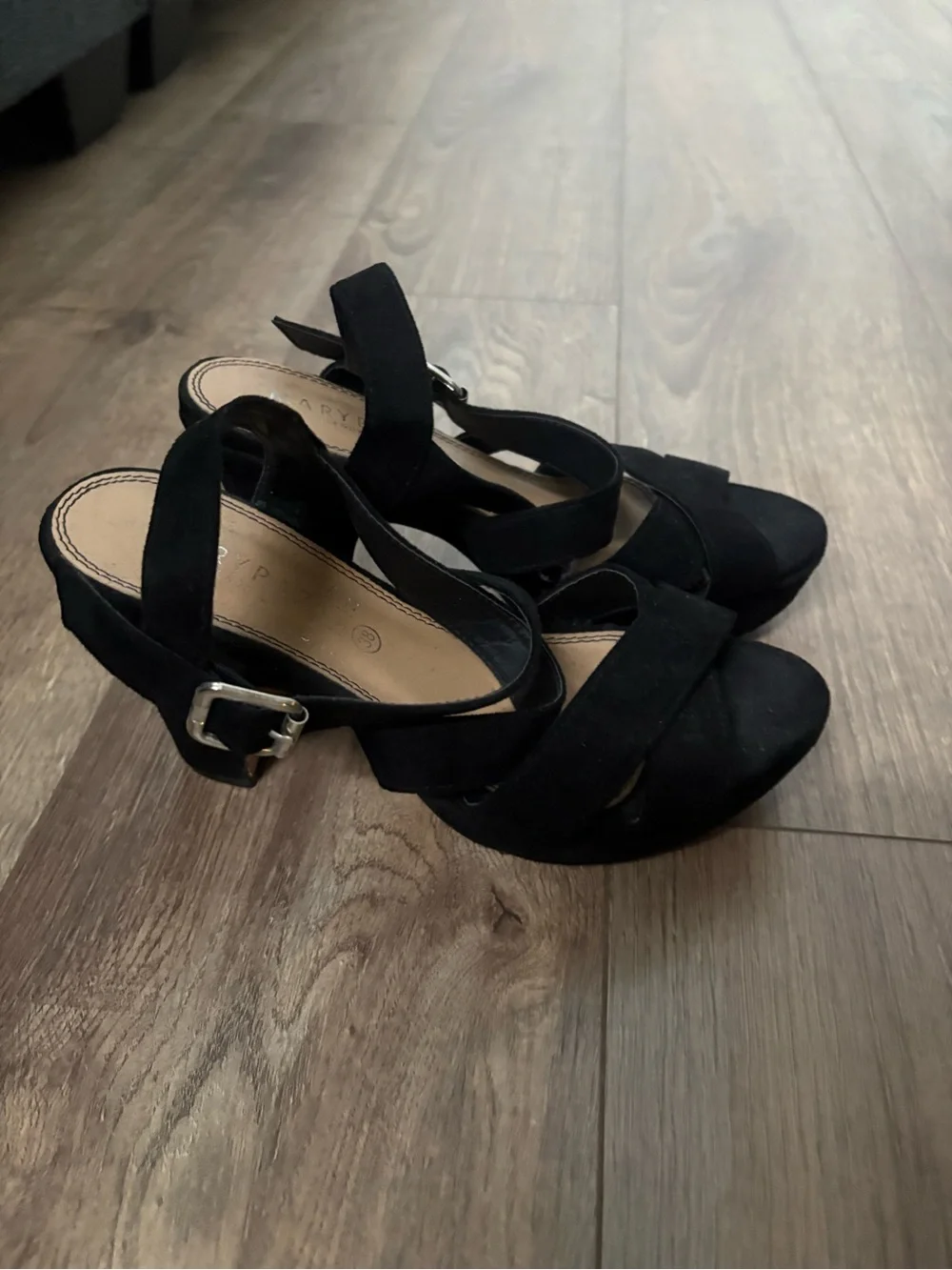 Black Suede Platform Sandals with Ankle Strap